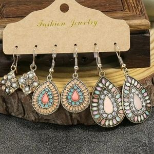 NEW 3 Pairs Boho Tibetin Dangle Earrings